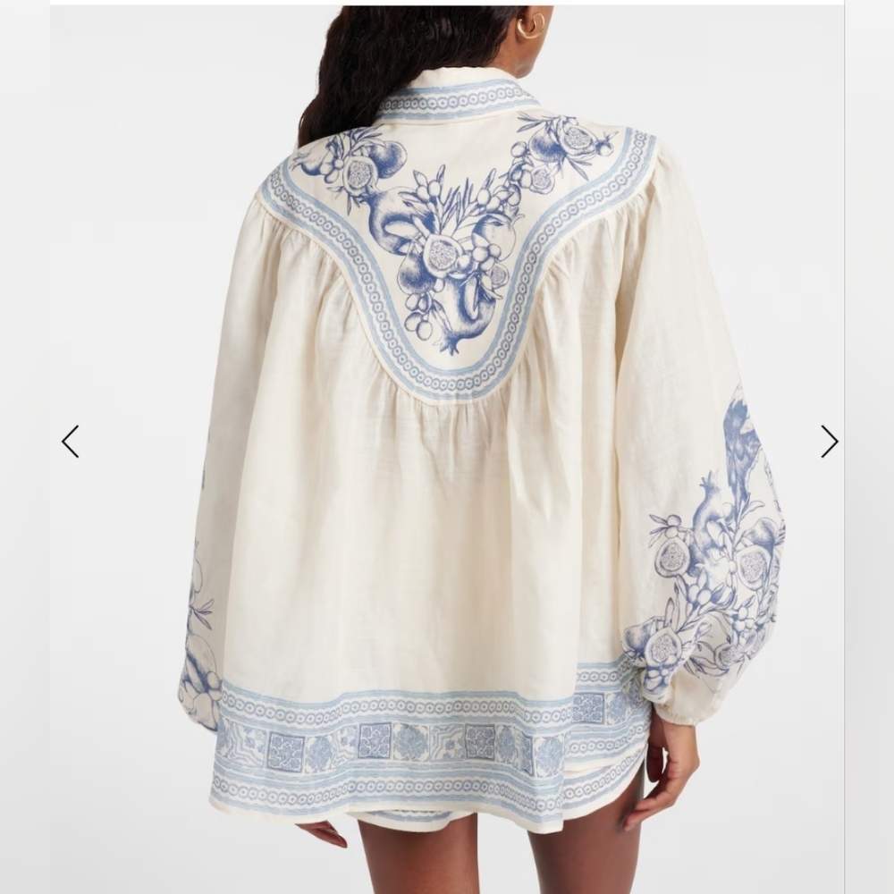Alemais Cream and Light Blue Printed Peasant Blouse - Picture 2 of 8